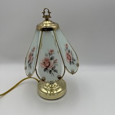 VTG 6 Panel Brass Tone Touch Lamp Rose Floral 3 Way Touch Tested and Works