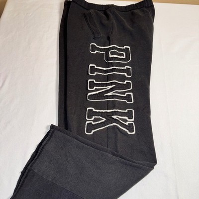 Victoria's Secret PINK Sweatpants Black Wide Leg Logo Drawstring Medium Y2K