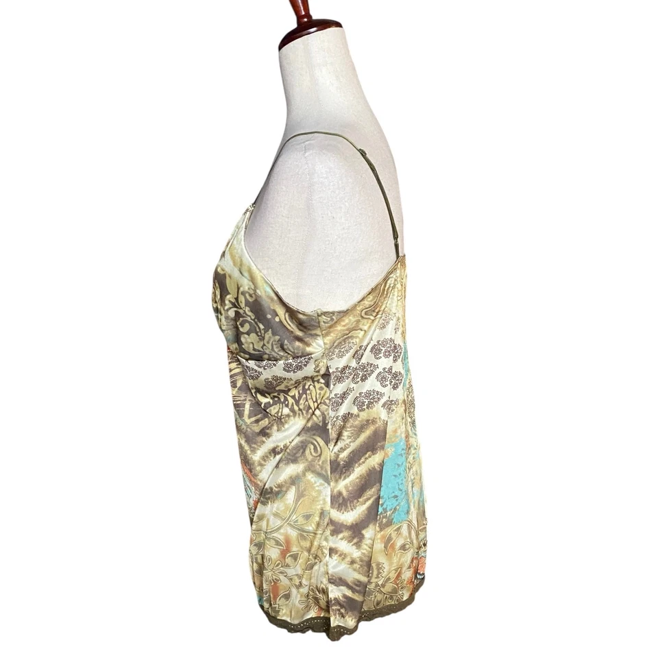 De Colección 00s Y2K Babydoll Tirantes Encaje Estampado Top Para Mujer XL Marrón Tostado Boho Foto 4 de 4