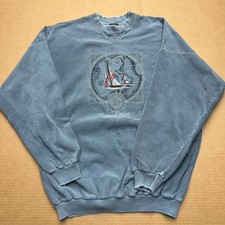 San Segal Vintage Made in USA Sweatshirt Mens Sz L Blue Pullover Nautical Crew