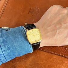 SEIKO 7431-5250 Watch Date Quartz Men's Gold Dial 1980s Square Analog From Japan