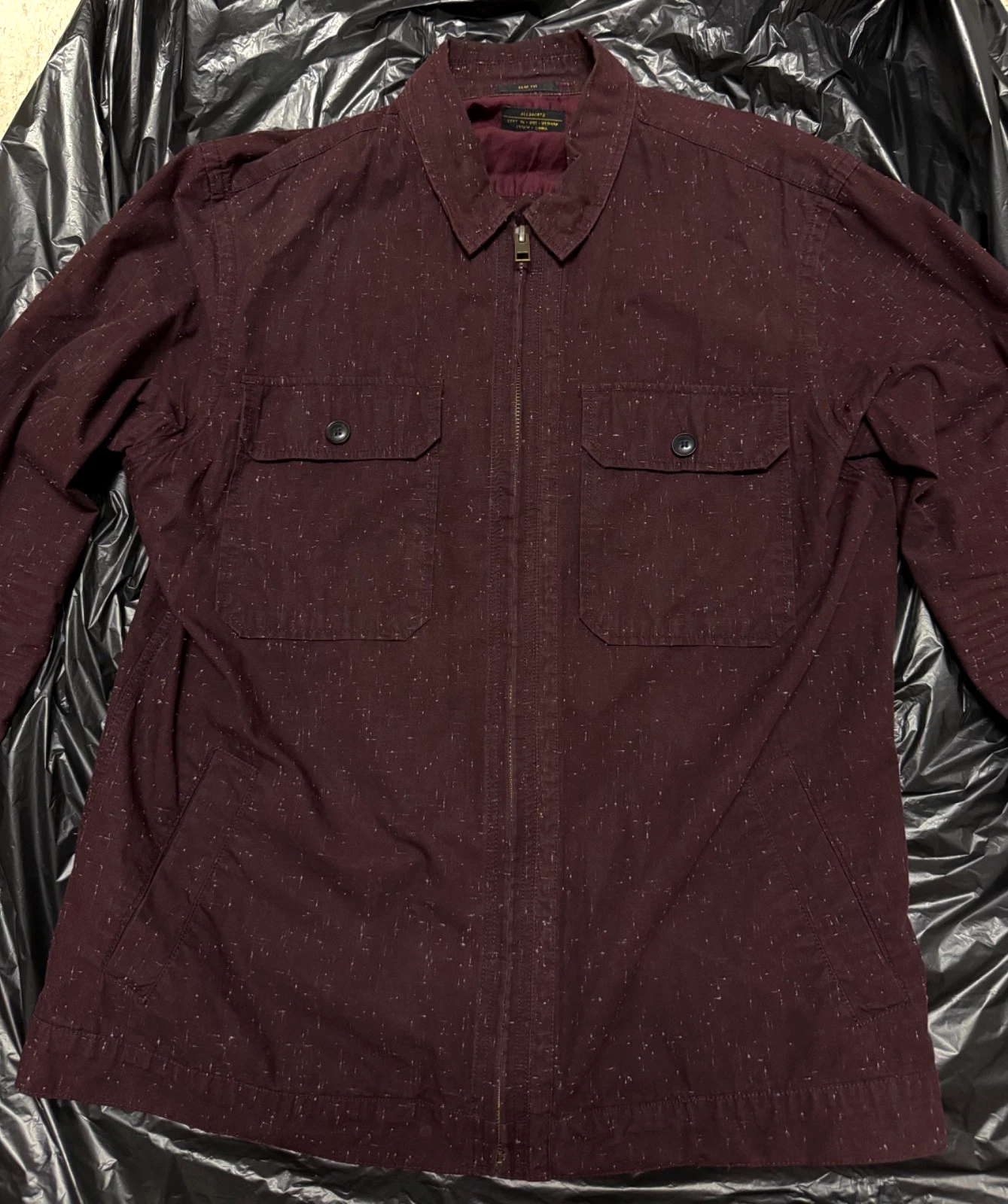 *AllSaints Mens Burgundy Cassady Full-Zip Long Sleeve Shirt Jacket M MEDIUM* image 2
