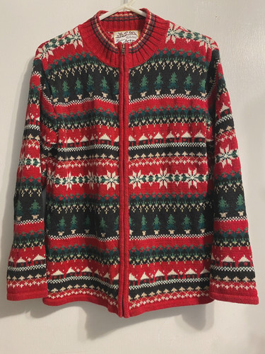 Heirloom Collectibles Cardigan Christmas Sweater SMALL Fair Isle Stripe Vtg 2002