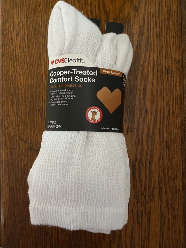 Paquete de 3 calcetines blancos CVS tratados con cobre cómodos unisex nuevos con etiquetas talla S/M Foto 3 de 4