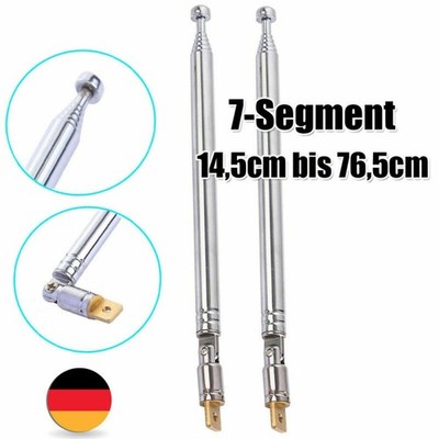 2 Stk Universal 7-Segment Teleskopantenne FM UKW Fernseher Radio TV 14,5-76,5cm