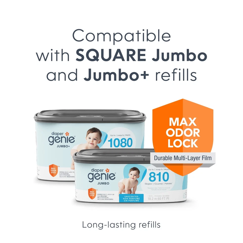 Cubo clásico Pañal Genie, blanco, 1 cubo de pañales, 1 recarga cuadrada - 165 quilates Foto 4 de 4