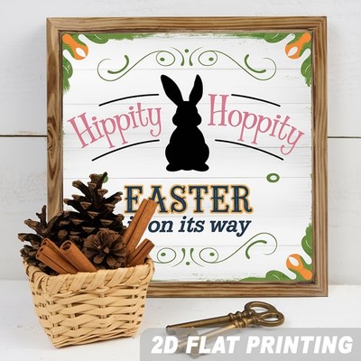 Vintage Easter Hippity Hoppity Wooden Plaque Black Bunny Silhouette Decoration