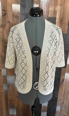 Made in Japan Beige Open Knit Pointelle Bolero Cardigan One Size Lightweight