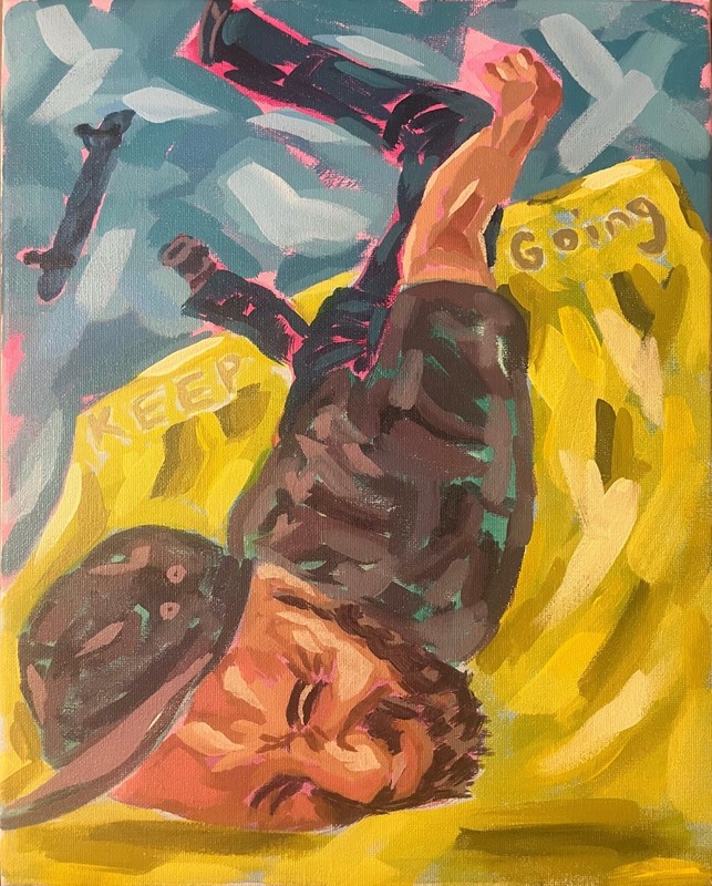 Unframed Wipeout Skateboarder on Canvas 14x11 Signed Contemporary