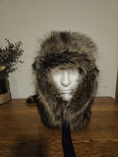 Beautiful Genuine Raccoon Fur Bomber Hat , soft , tanned fur,