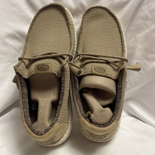 Hey Dude Men’s Size 9 Slip On Shoes NEW In Box Tan/white Color. Wally Sport Mesh