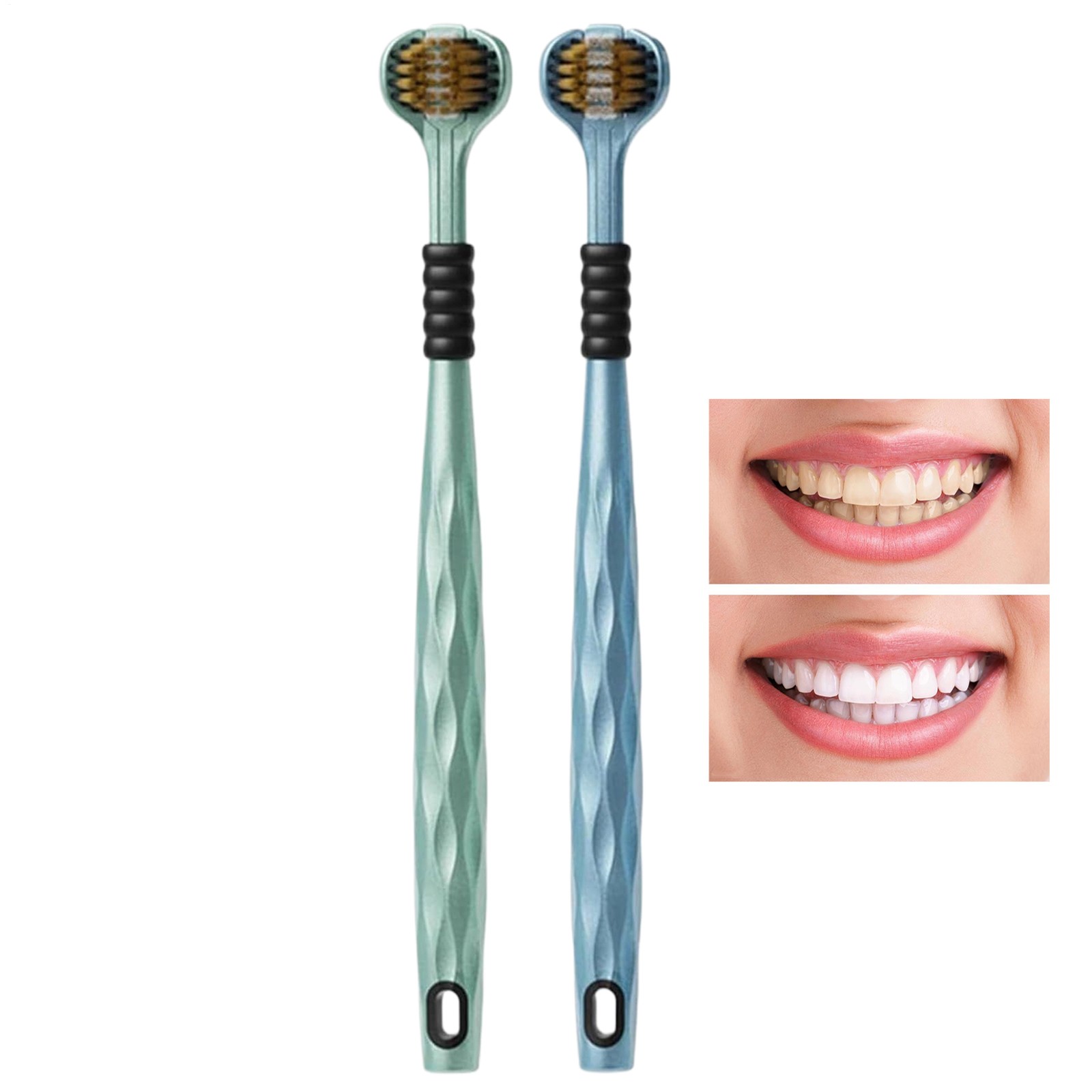 Triple Bristle Toothbrush 360° Teeth Cleaning Toothbrush 2 Pieces Brush