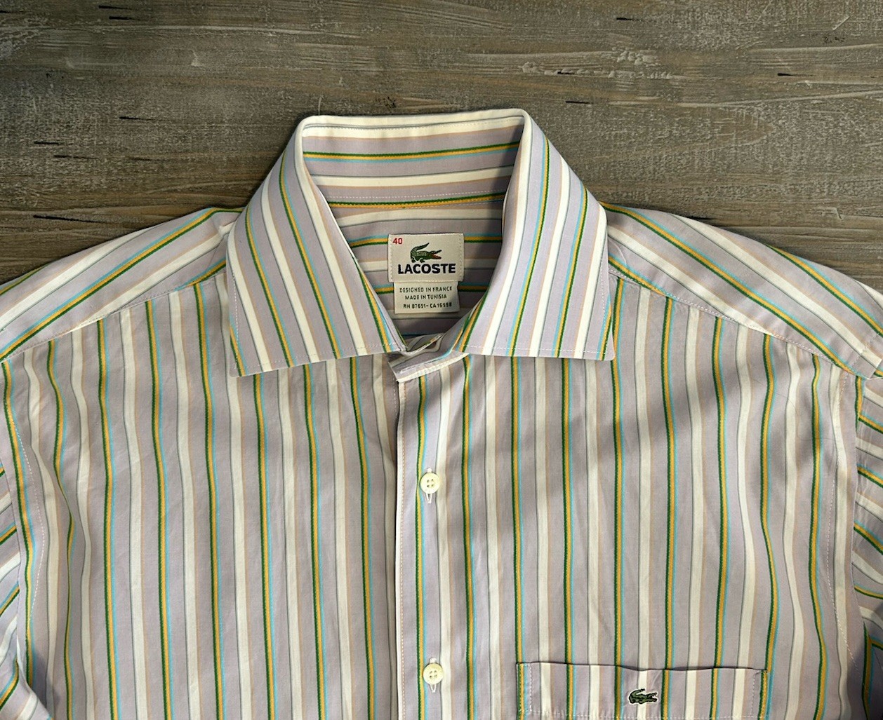 Lacoste mens long sleeve Stripped shirt Size 40 Small Imperfection thumbnail 4