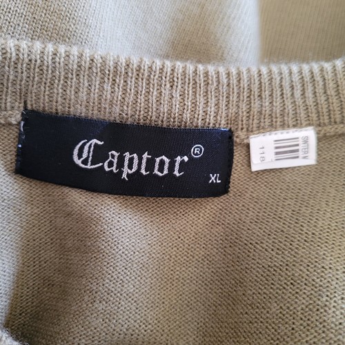 Captor Mens Sweater XL Olive Green Tight Knit Long Sleeve Indian Made With Logo - Picture 9 of 13