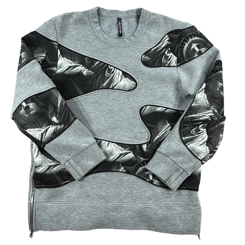 Neil Barrett Sweatshirt Mens XL Gray Statue Of Liberty Neoprene Side Zippers - Image 2 of 4
