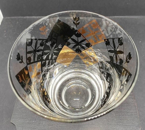 MCM Trasparente, Nero e Oro Motivo 4” Peso 12 Oz Doppio Vetro Old Fashioned - Foto 5 di 6