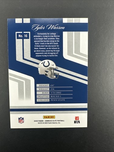 2025 Donruss Elite Tyler Warren Rookies RC Rookie #212/299 Colts - Picture 2 of 2