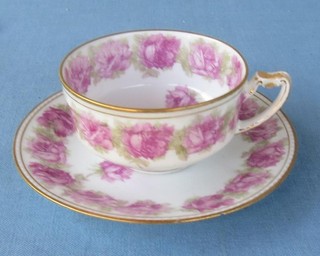 HAVILAND LIMOGES SCHLEIGER DROP ROSE CUP & SAUCER RICHARDS BRIGGS