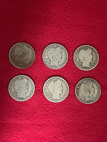 US Barber Half Dollars -  6 Coins   - Fine Silver - Fine Details - White Glove
