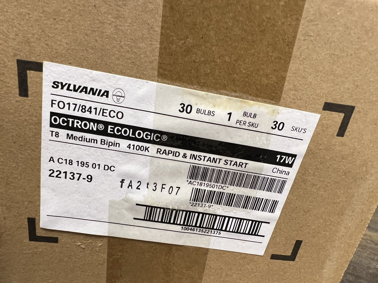 30 SYLVANIA T8 F017/841/eco Medium Bipin 4100k Lightbulbs 17w Octron Eco