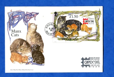 ENVELOPPE PREMIER JOUR CHATS ILE DU MAN 1996 - Photo 1/3
