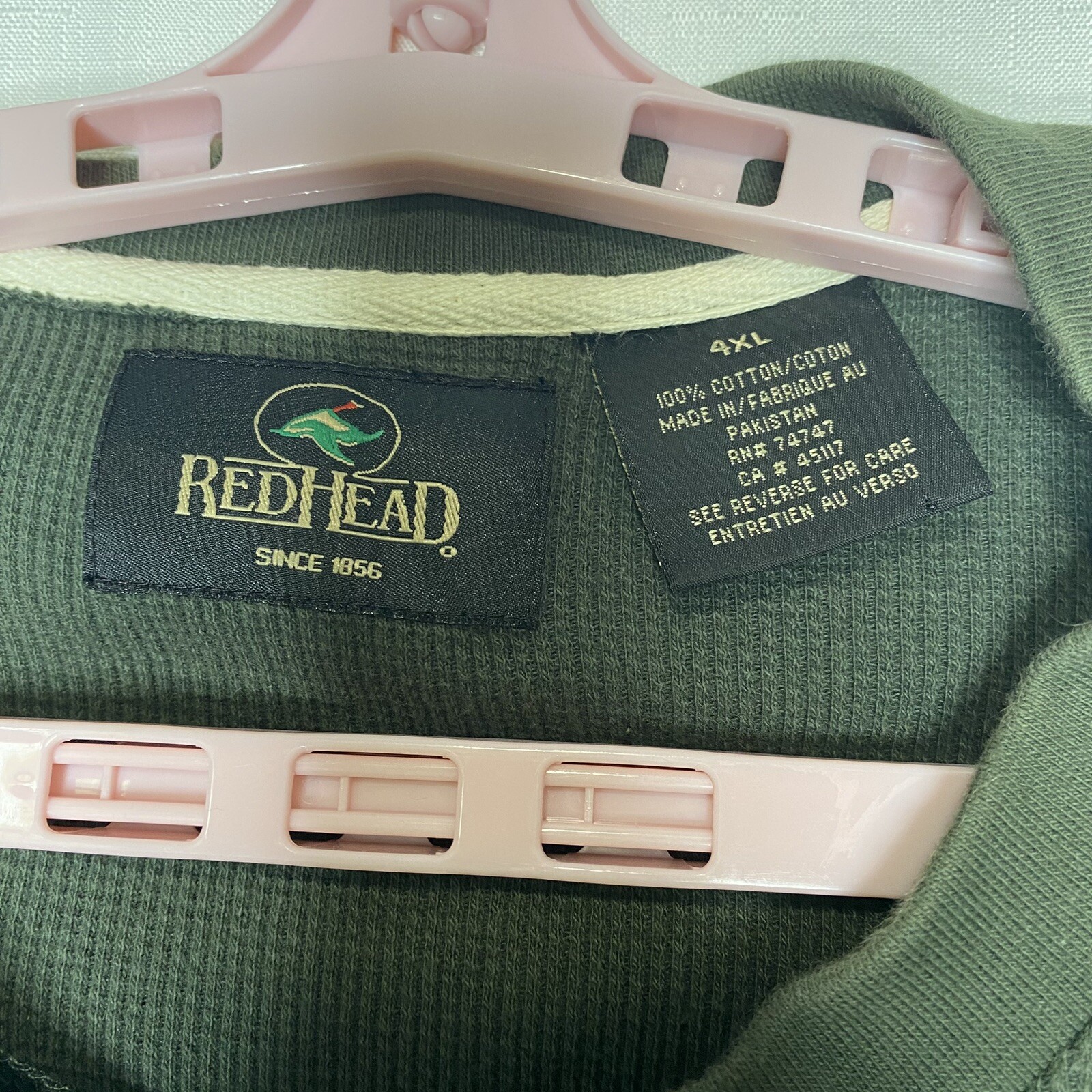 Red Head Men's 4XL Henley Shirt Thermal Waffle Weave Long Sleeve Olive