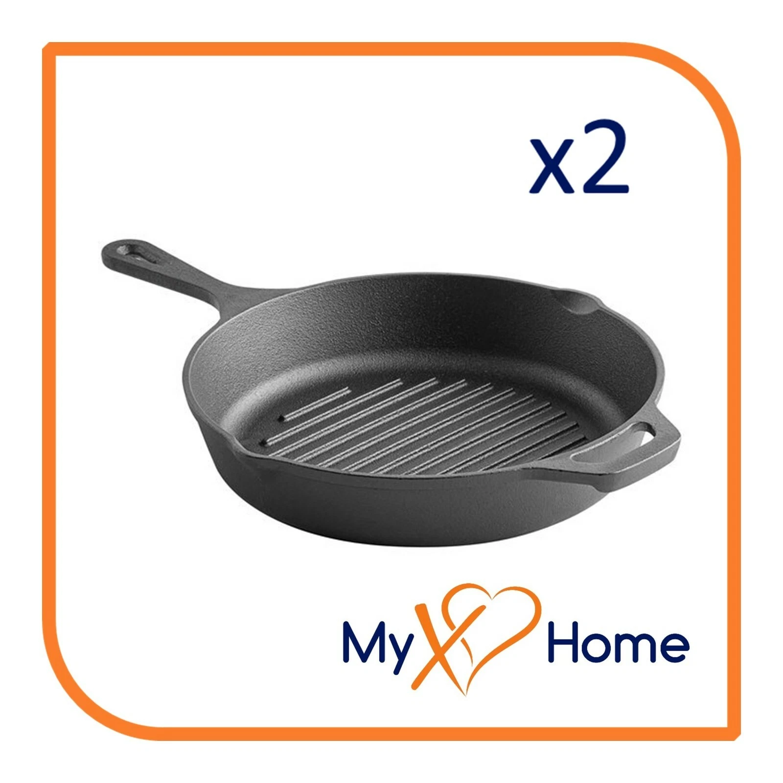 10 1/4" Pre-Seasoned Cast Iron Grill Pan (2 Skillets) by MyXOHome