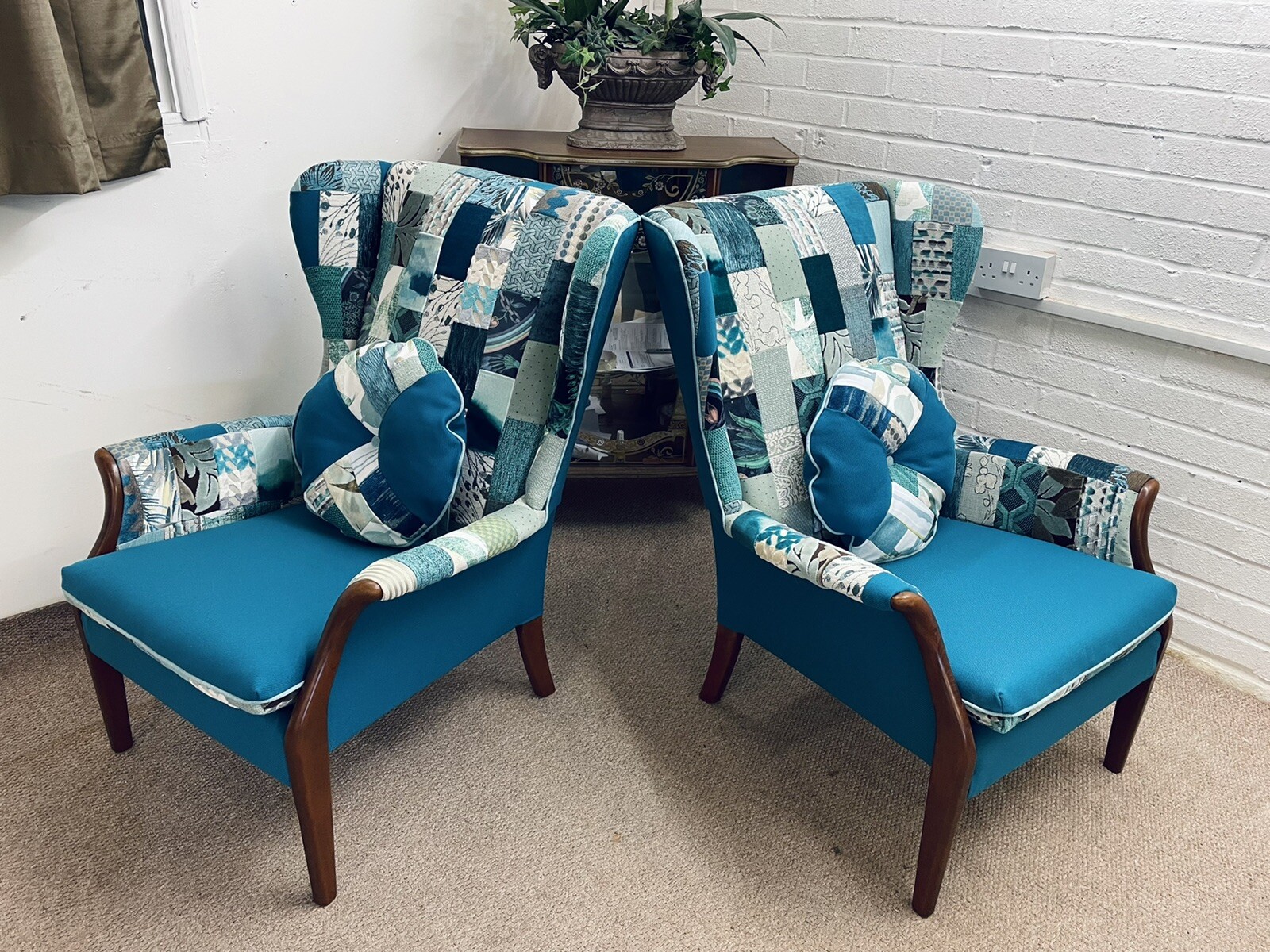 Set Of 2 Parker Knoll Wingback Chairs Newly Upholstered in Patchwork Design eBay