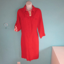 D. Sport Italian Made Linen Red Shirt Dress Womens Size 10 New w Tag Knee Length