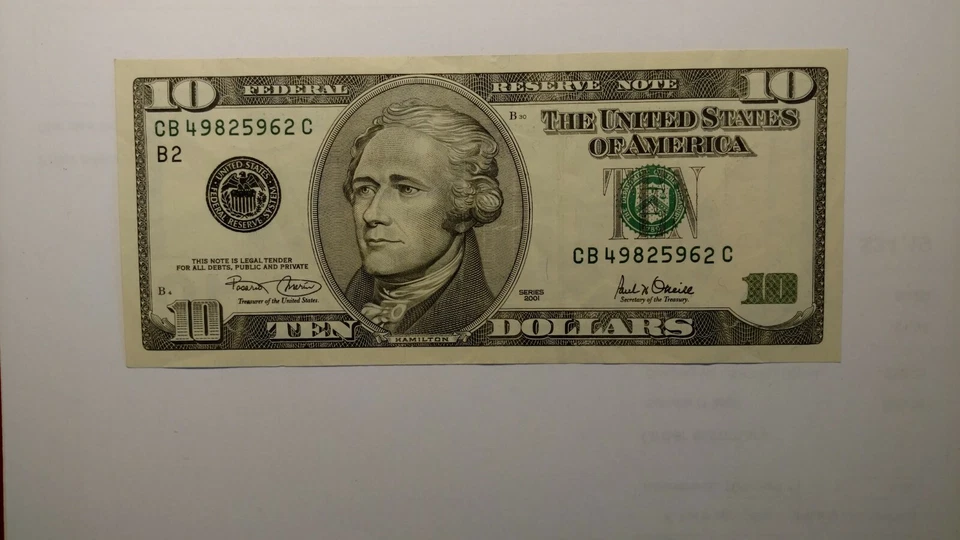  2001 $10.00 US FEDERAL RESERVE NOTE Circulated Take a look at the Serial #. - Image 3 of 4