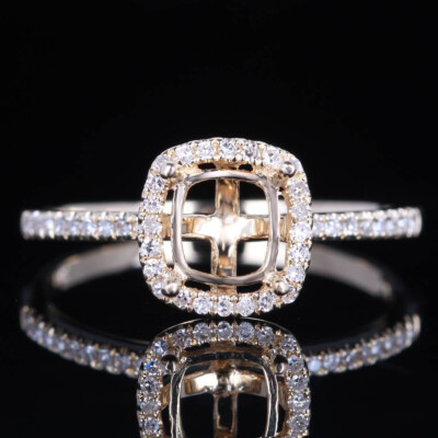 Solid 18k Yellow Gold 6x5.5mm Cushion 1/4ct Real Diamond Semi Mount Ring Setting