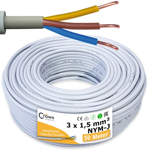 NYM Kabel 50m | 3x1,5mm², Mantelleitung, Stromkabel, Feuchtraumleitung Elektro