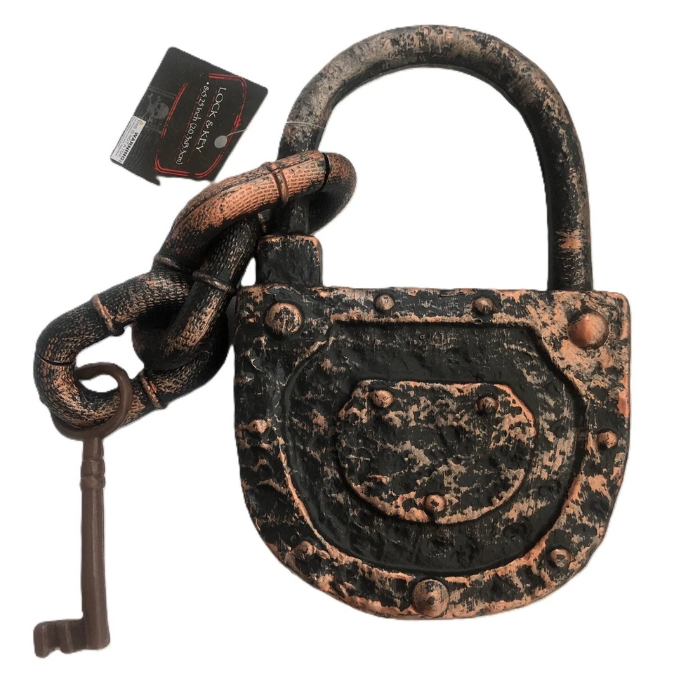 "UNA CERRADURA Y LLAVE JUMBO FALSA de plástico de 8"" Halloween casa embrujada pirata disfraz utilería" Foto 3 de 4