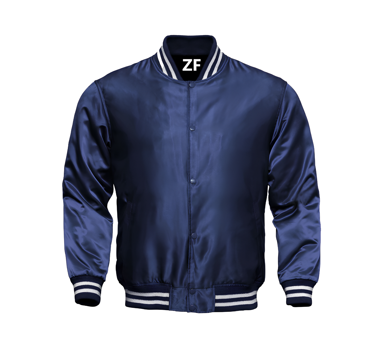 Custom Navy Blue Satin Letterman Baseball Jacket for Men Size M