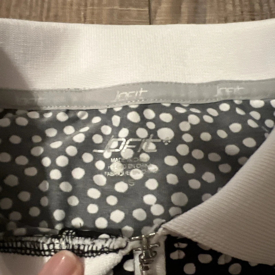 Jofit Polo Size S Black/White Womens Golf Partial Zip Short Sleeve Polka Dot - Image 2 of 4