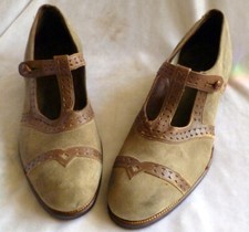 VINTAGE 1920s BROWN SUEDE  LEATHER SHOES HEELS Size 3