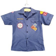 Boys Scouts of America Youth Uniform Shirt Medium Short Sleeve Blue Patches