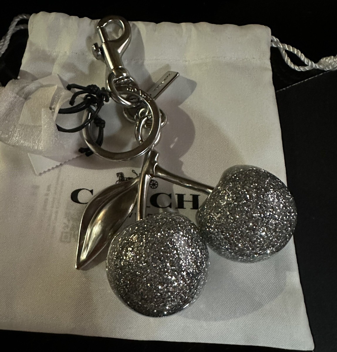 NWT COACH SILVER SPARKLE/SILVER CHERRY CHARM 77840 | eBay