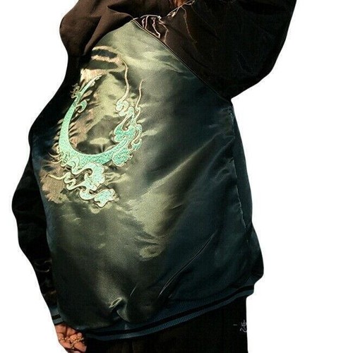 Mens Souvenir Jacket Sukajan Reversible Japanese Pattern Embroidery Myth Kirin - Picture 13 of 21