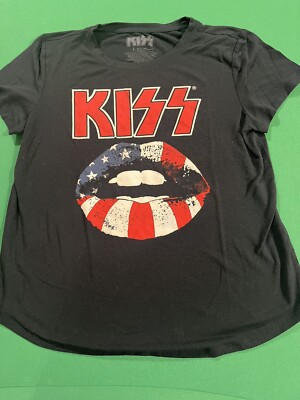 Haut Kiss Y2K Rouge Pailleté Manches Courtes – T-shirt Graphique Femme Taille L