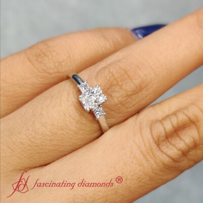 Carat Radiant Cut Lab Created Diamond Delicate Three Stone