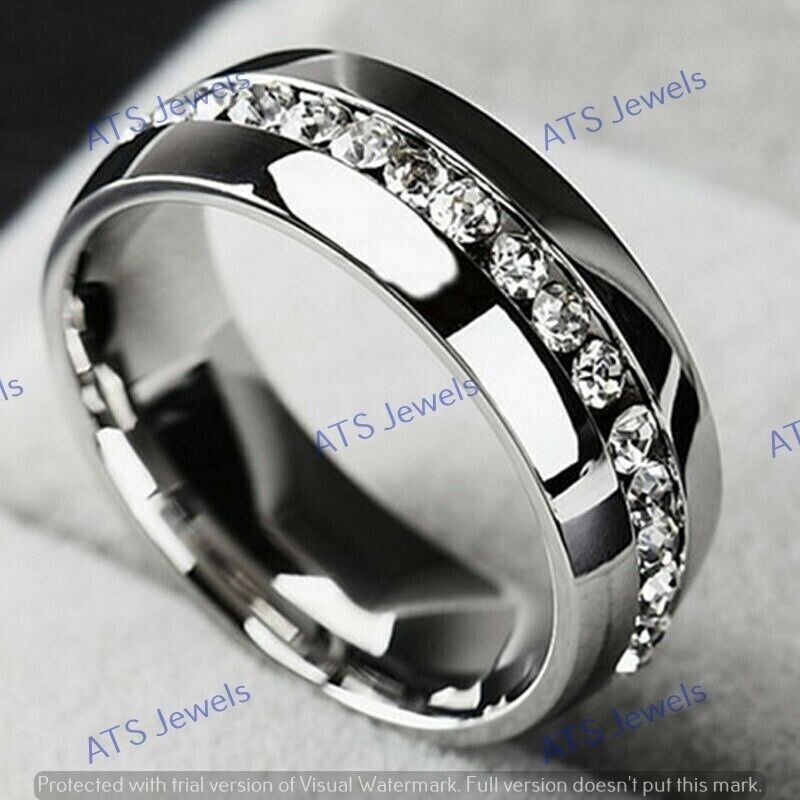Men's 2 Ct 925 Sterling Silver Round Cut Moissanite Engagement Wedding Band Ring