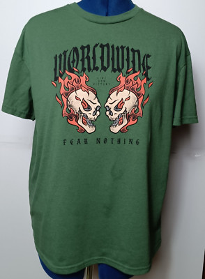 WORLD WIDE LIVE FOR VICTORY FEAR NOTHING GRAPHIC DESIGN T-SHIRT SKULLS FLAMES
