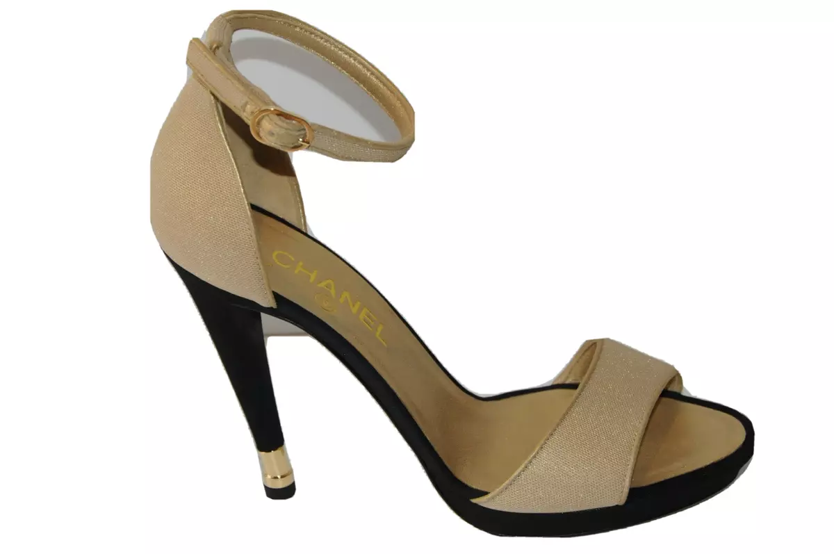 $1035 NEW CHANEL Beige Light Gold Black Heels Platform SANDALS SHOES bag 40  9.5