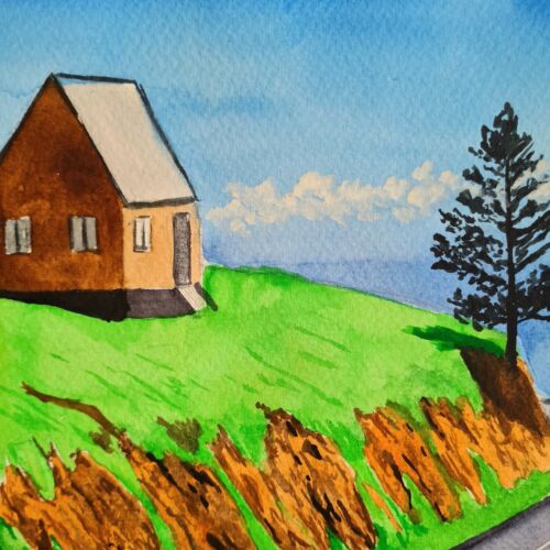 Quadro casa paesaggio arte originale dipinto acquerello originale - Foto 4 di 5