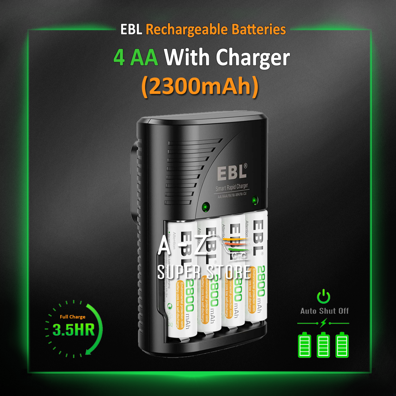 EBL Rechargeable Batteries Battery 4 AA with Fast Charger LED 2800mAh Wall Plug-image