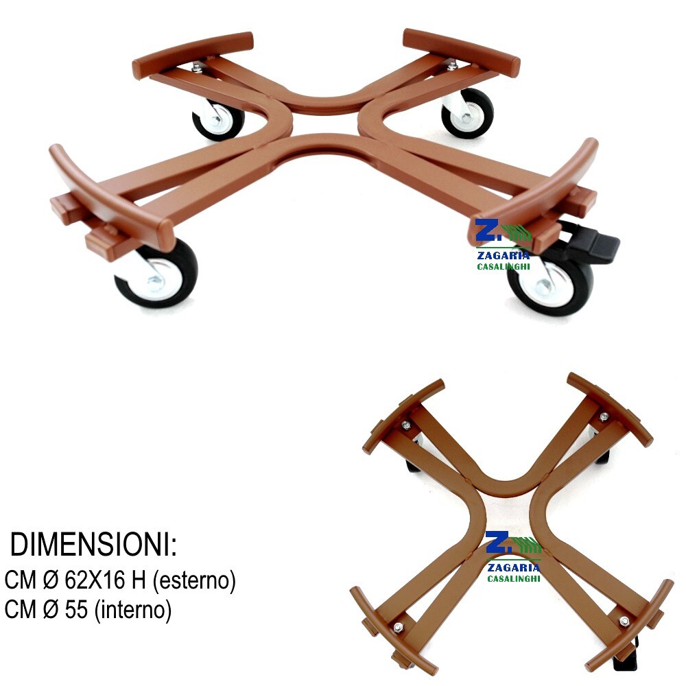 CARRELLO PORTA PIANTE PER VASO DIAM. CM 55 METALLO CON RUOTE INDUSTRIALI