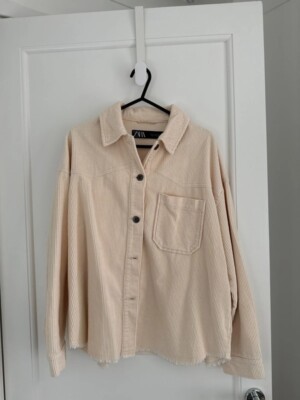 Zara Cream Corduroy Button Up Shacket UK Size Small UK