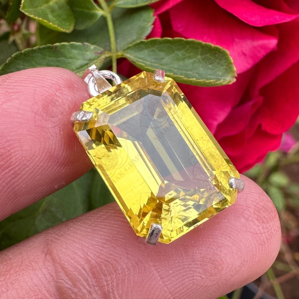 Colgante de zafiro amarillo de 20,70 quilates certificado natural en plata 925 - gemas impresionantes Foto 2 de 4
