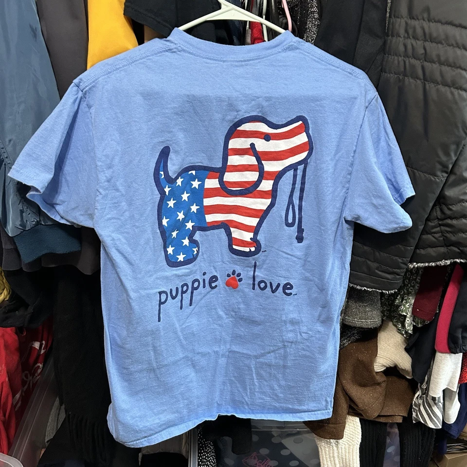 Camiseta Gildan Puppie Love Azul Gráfico Talla Mediana - "Vicki Foto 3 de 4